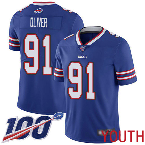 Youth Buffalo Bills #91 Ed Oliver Royal Blue Team Color Vapor Untouchable Limited Player 100th Season NFL Jersey->youth nfl jersey->Youth Jersey